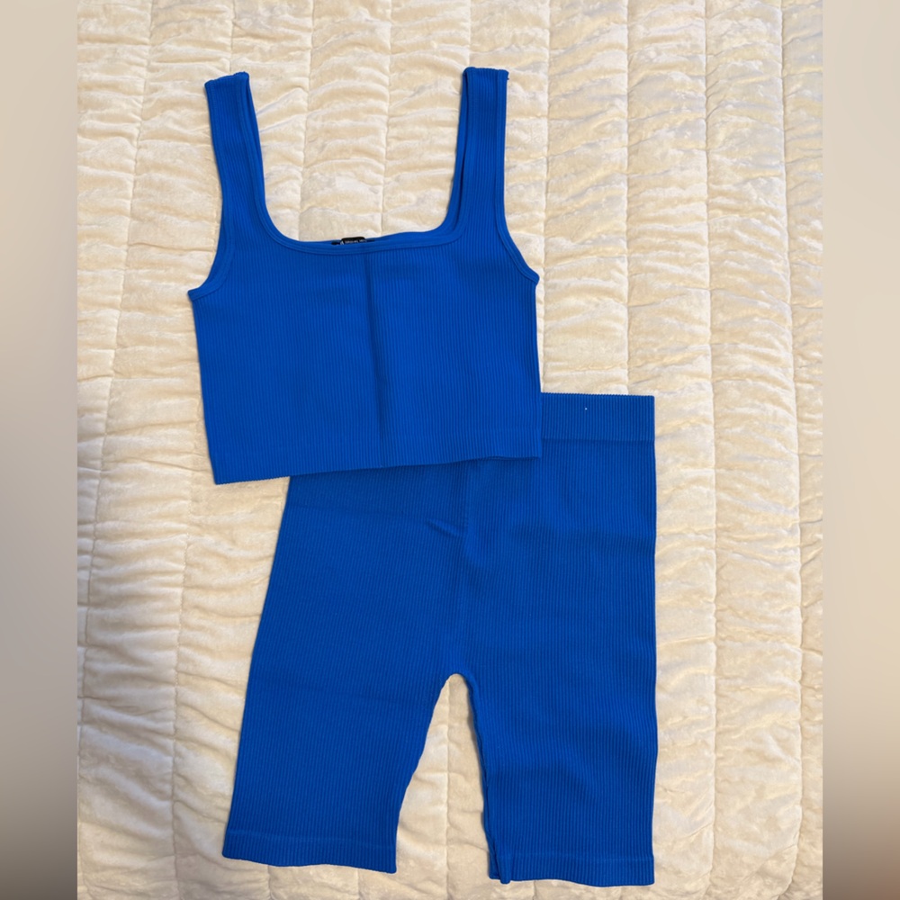 Zara Ribbed One-Piece Jumpsuit in Bright Blue